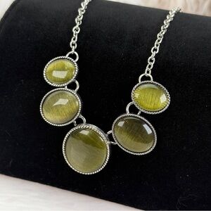 Vintage Silvertone with olive green costume, necklace